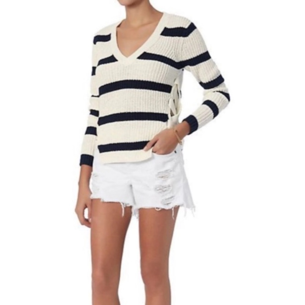 Derek Lam 10 Crosby Nautical Striped Lace-Up Sweater